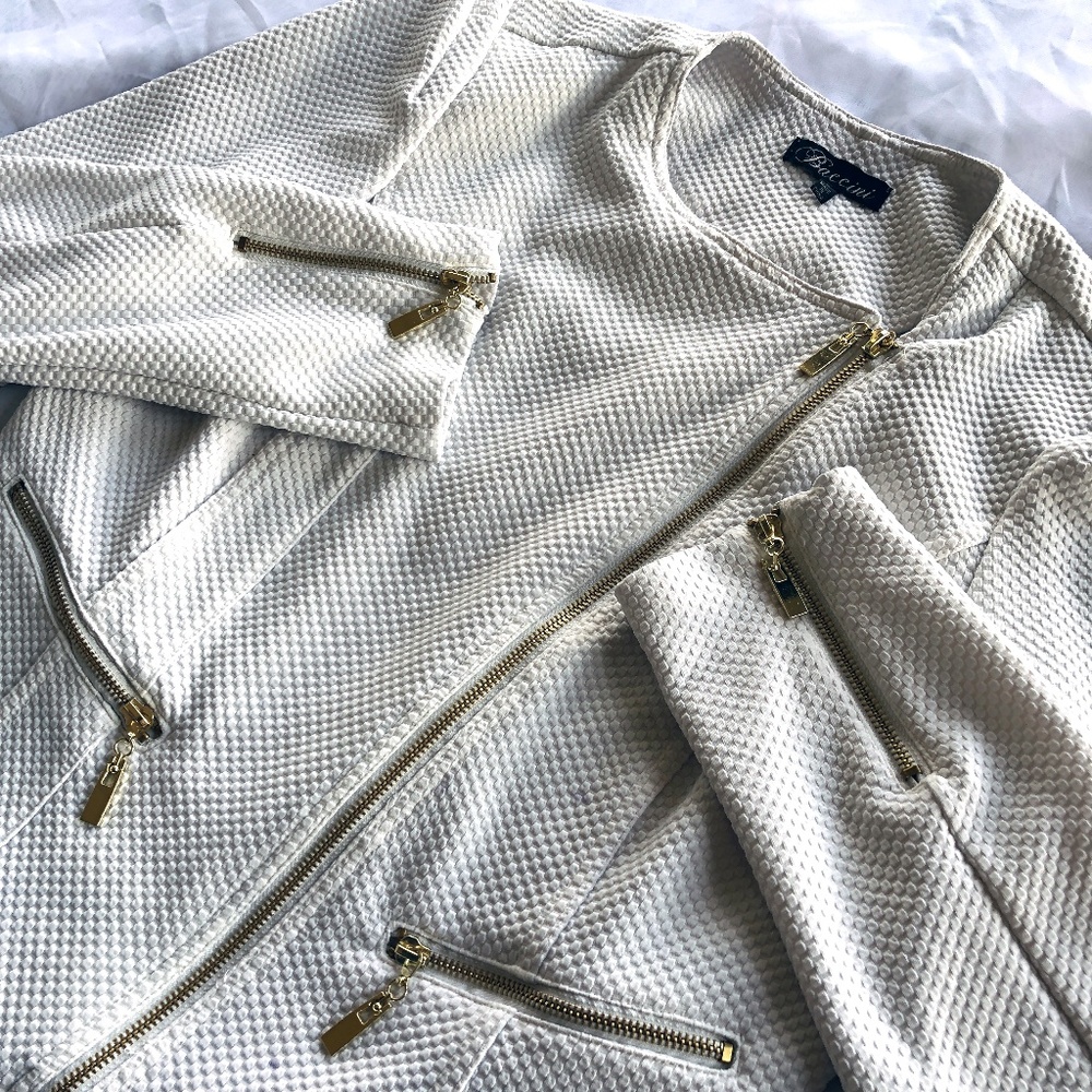 White Textured Jacket/Blazer • L • Baccini